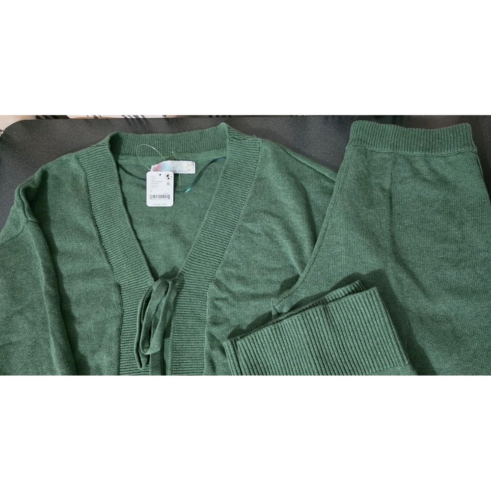 Free People Beach Solar Sweater Set Women Sz S Cardigan Pant Lounge Pine Green